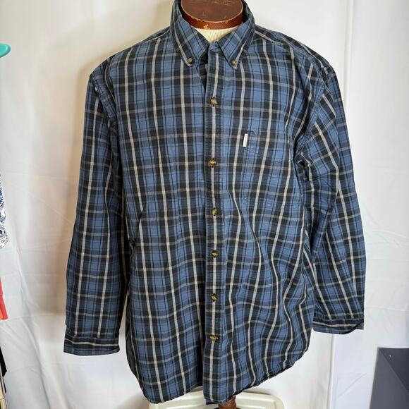 Carhartt Relaxed Fit Blue Black Plaid Flannel Shirt 2XL Cotton Workwear - Picture 2 of 9